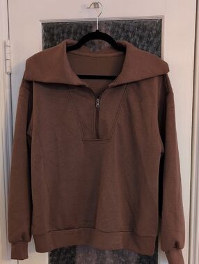 Women Half-Zip Pullover Sweater in Brown